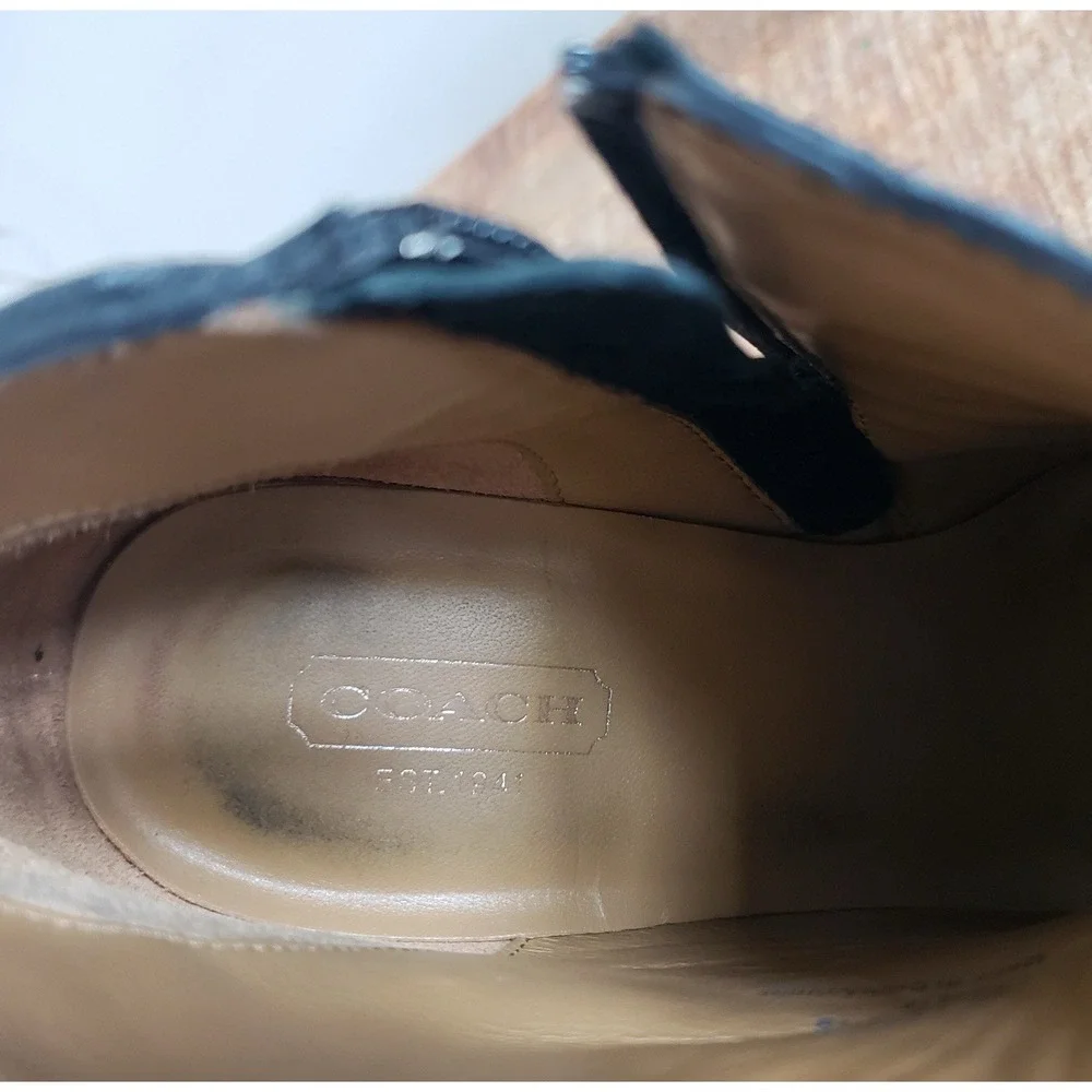 COACH Boots Womens 6.5 Black Sondra Leather High Heel Belted Booties‎